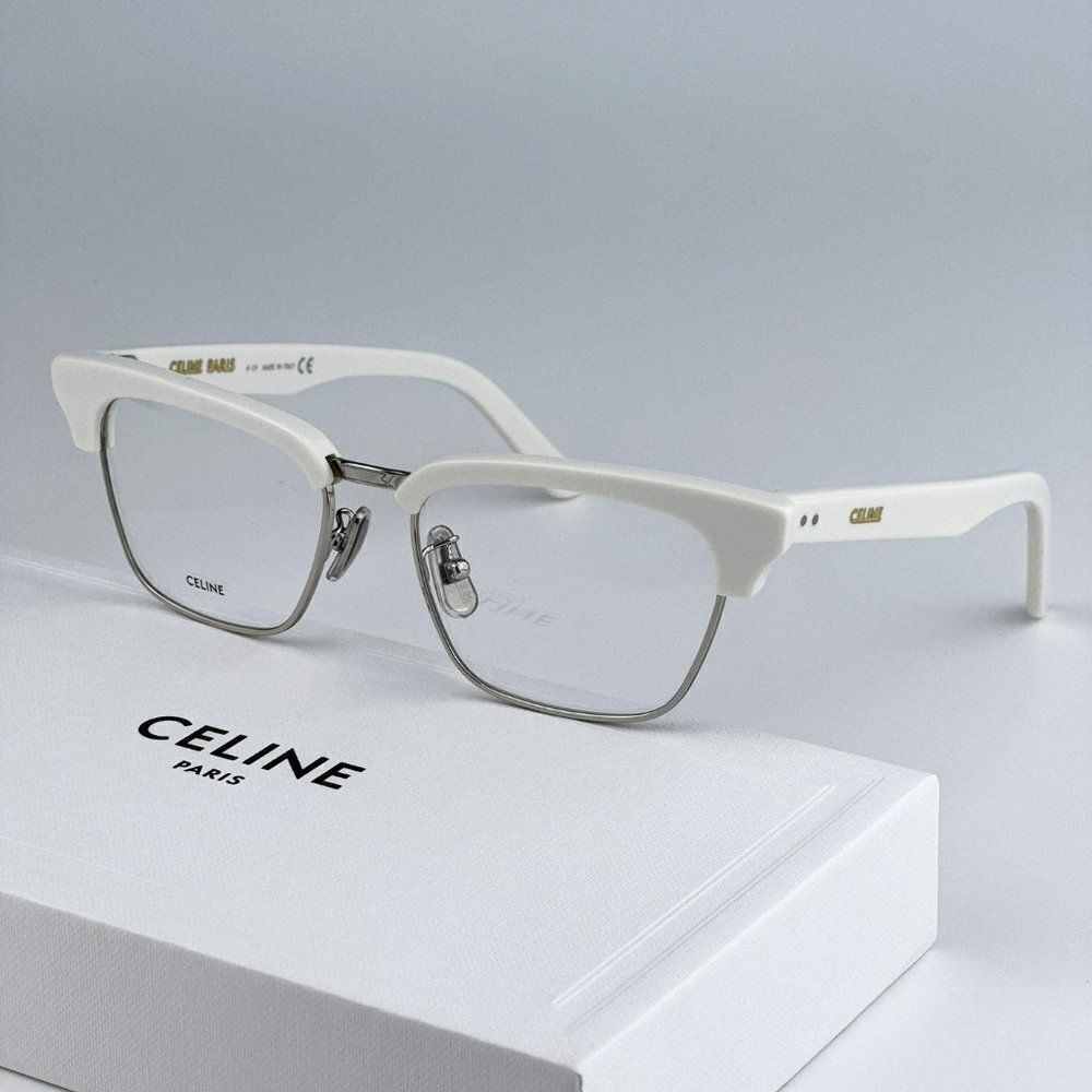 SALE! NEW Celine CL50026U 017 Matte Palladium White Geometric Women Eyeglasses